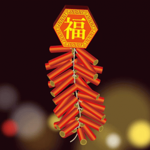 Red Fireworks With A Sign That Says 福 GIF