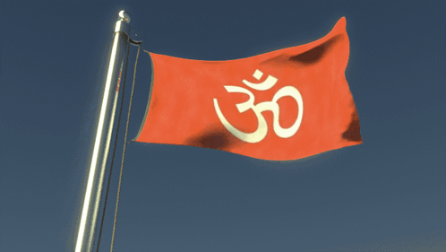 Red Flag With Om Symbol Flying In Wind GIF