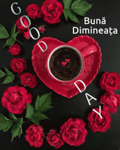 Red Good Day Cup Heart Roses GIF