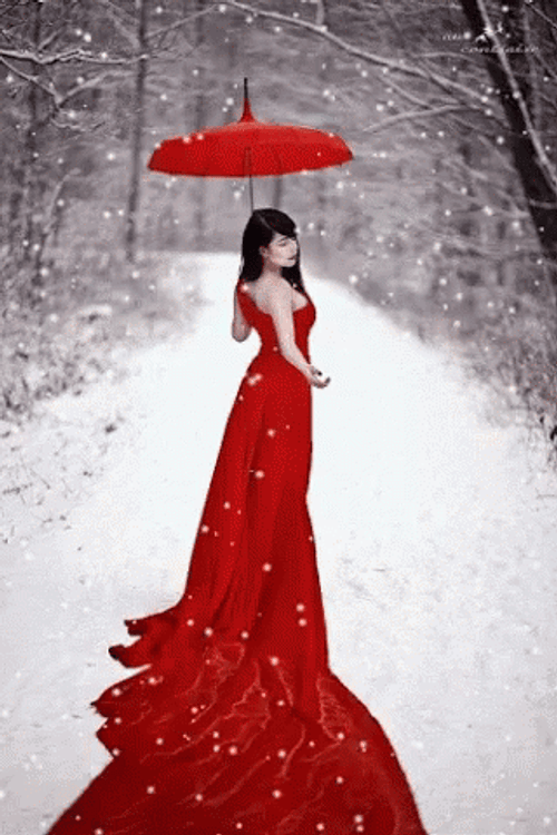 Red Gown In Snow GIF