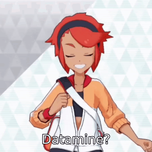 Red Hair Cartoon Character Holding Datamine Bag