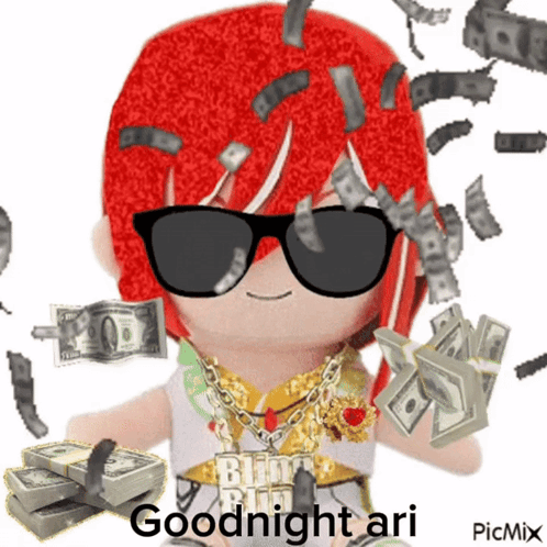 Red Hair Cartoon With Sunglasses Holding Money Says Goodnight Ari