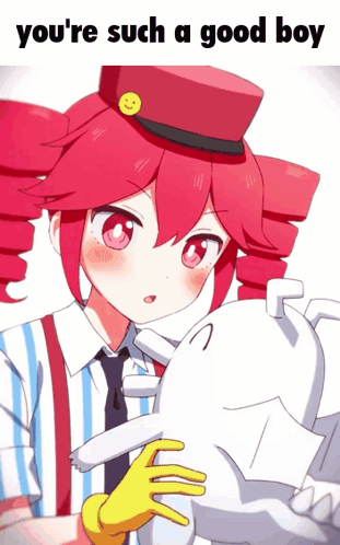 Red Hair Girl In Red Hat Holding White Animal You're Such A Good Boy GIF