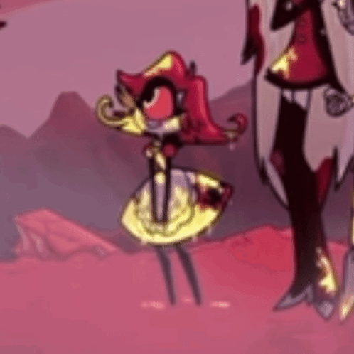 Red Hair Yellow Dress Cartoon Character Standing Next to Another