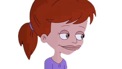 Red-Haired Cartoon Girl Purple Shirt Making Funny Face