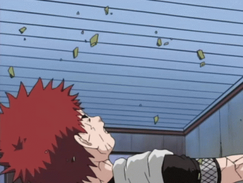 Red-Haired Cartoon Lying On Floor With Blue Ceiling GIF
