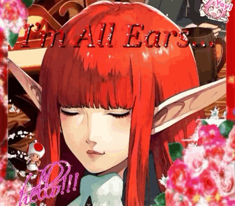 Red-Haired Elf Girl Surrounded By Flowers I'm All Ears GIF