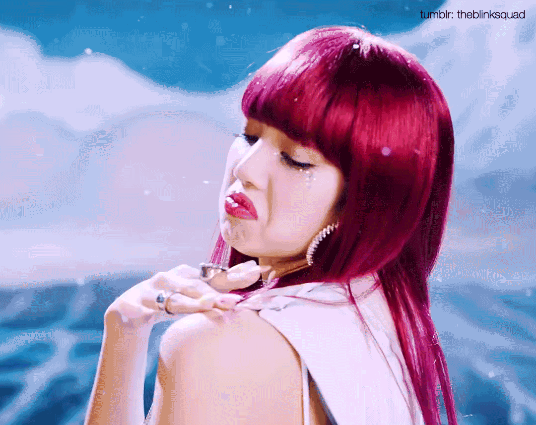 Red Haired Lisa Of Blackpink Brushing Shoulder Off GIF