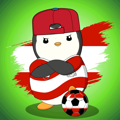Red-Hatted Striped-Shirt Penguin Holding Soccer Ball