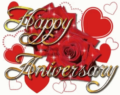Red Heart And Roses Glitter Happy Anniversary GIF