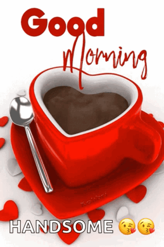 Red Heart Coffee Cup Good Morning Handsome