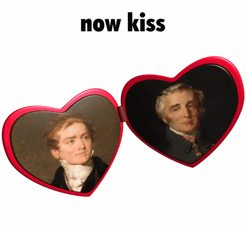 Red Heart Mirror With Two Men Saying Now Kiss