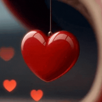 Red Heart On String With Hearts Behind GIF