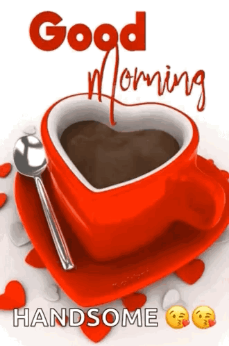 Red Heart-Shaped Coffee Cup With Spoon GIF