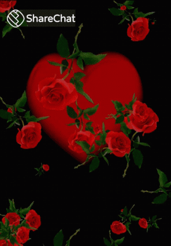 Red Heart Surrounded by Red Roses