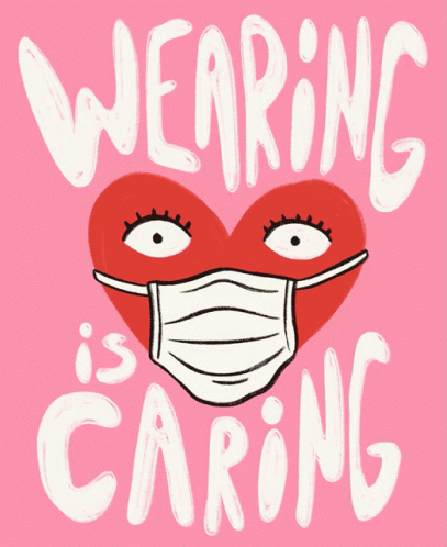 Red Heart Wearing Face Mask Saying Wearing Is Caring GIF