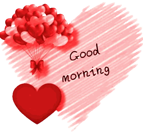 Red Heart With Balloons and Good Morning