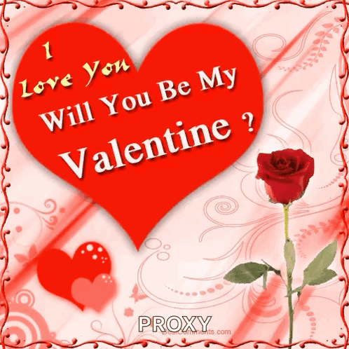 Red Heart With I Love You Will You Be My Valentine Next to Rose