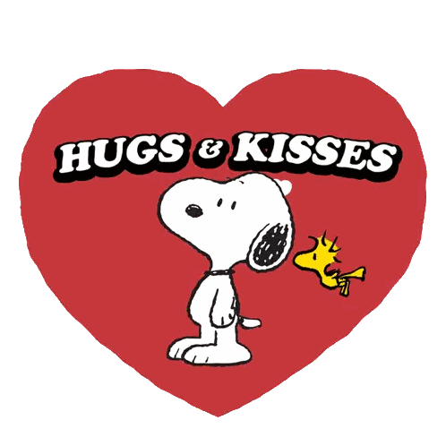 Red Heart With Snoopy and Woodstock Hugs Kisses