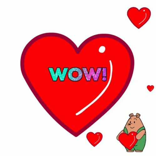Red Heart With Wow And Bear Holding Heart GIF