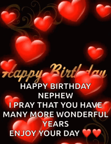 Red Hearts on Black Birthday Card for Nephew