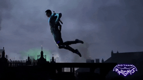 Red Hood Bounding Over Rooftops GIF