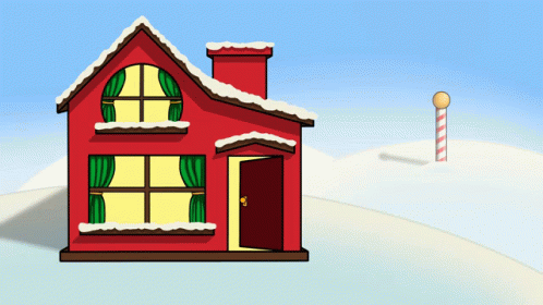 Red House With Snow And Candy Cane GIF