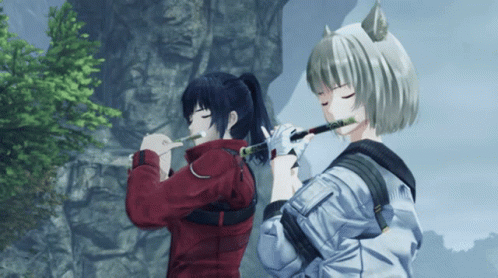 Red Jacket Girl Playing Flute Beside White Jacket Girl
