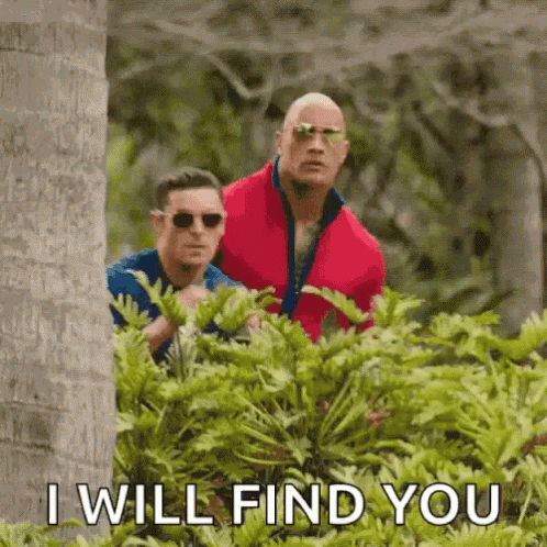 Red Jacket Man And Blue Shirt Man Behind Bush GIF