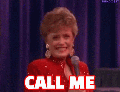 Red Jacket Woman Laughing With Microphone Saying Call Me GIF