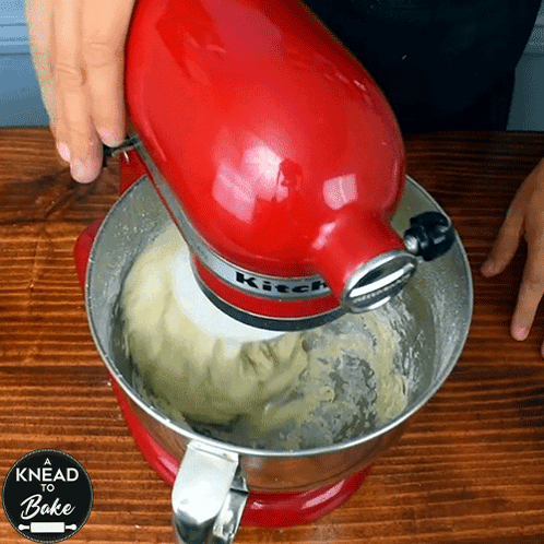 Red KitchenAid Mixer Mixing Ingredients GIF