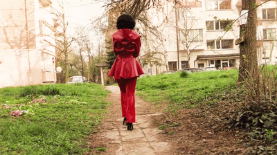 Red Leather Hood Lady Swaging GIF