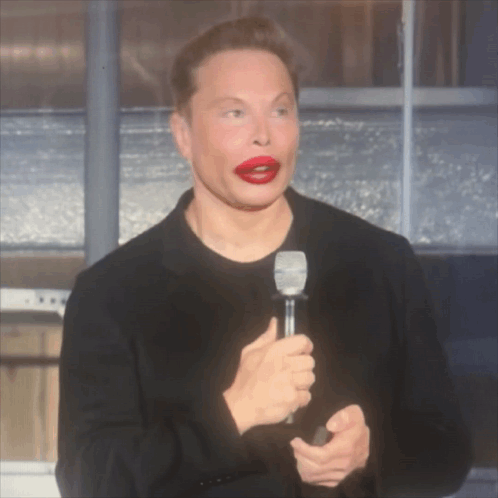 Red-Lipped Man with Microphone Making Funny Face