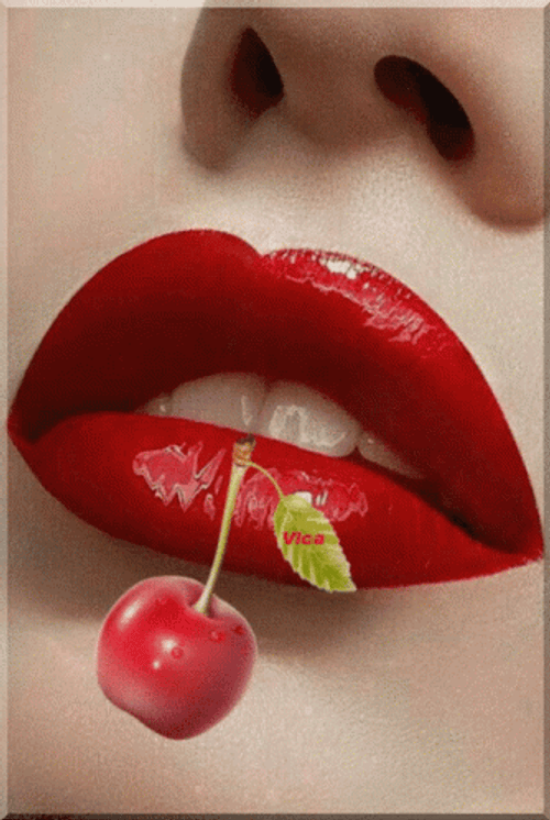 Red Lips With Cherry GIF