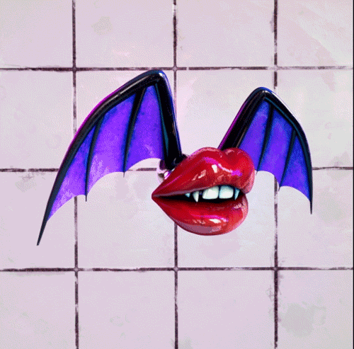 Red Lips With Violet Wings GIF