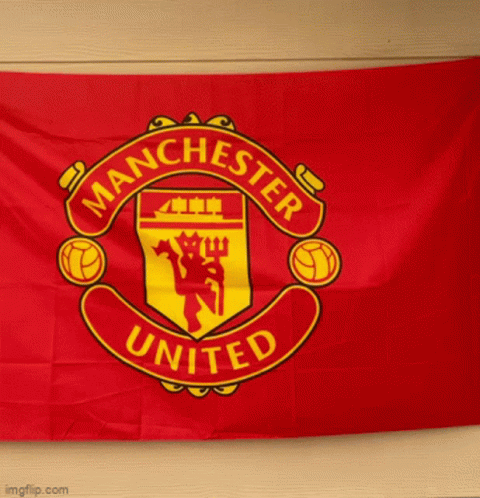 Red Manchester United Flag Hanging On Wall GIF