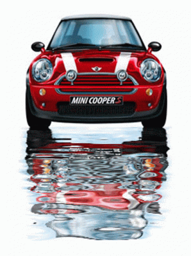 Red Mini Cooper Reflected in Water