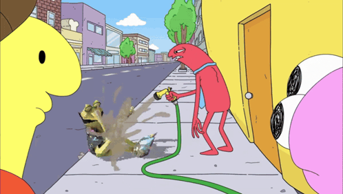 Red Monster Holding Green Hose GIF