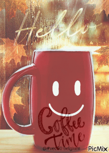 Red Mug Saying Coffee Time With Smiling Face