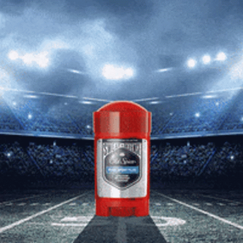 Red Old Spice Deodorant Stick In Front Of Stadium GIF