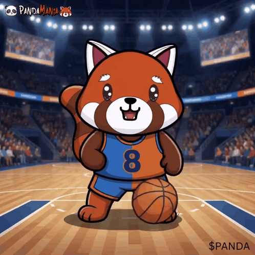 Red Panda in Number 8 Jersey Holding Basketball