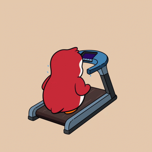 Red Penguin Running on Treadmill