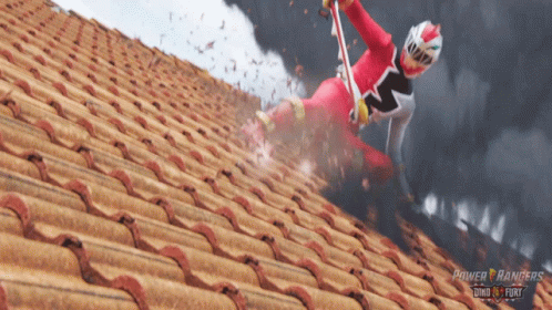 Red Power Ranger Falling Off Roof
