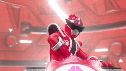 Red Power Ranger With Purple Helmet Holding Sword GIF