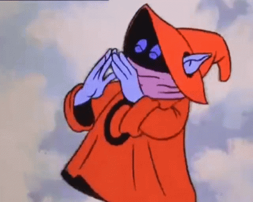 Red Robe Purple Hat Cartoon Character Covering Face