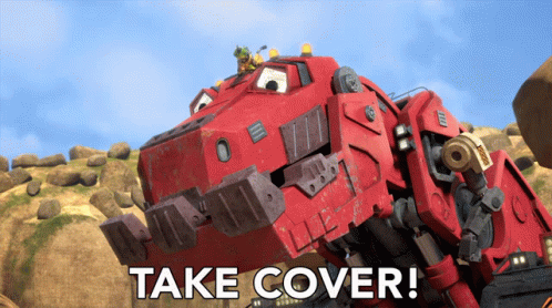 Red Robot Saying Take Cover