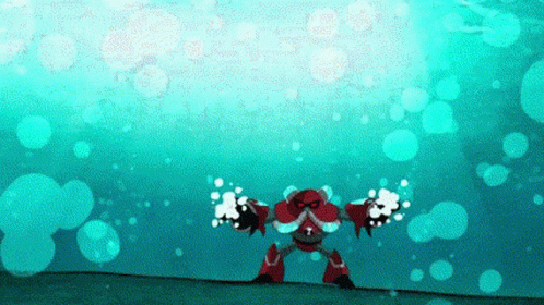 Red Robot Standing In Water Bubbles GIF