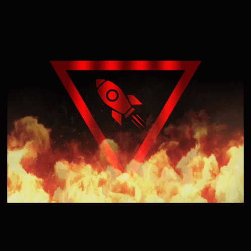 Red Rocket Flying Through Red Triangle With Fire