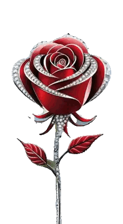 Red Rose with Diamonds and Leaves