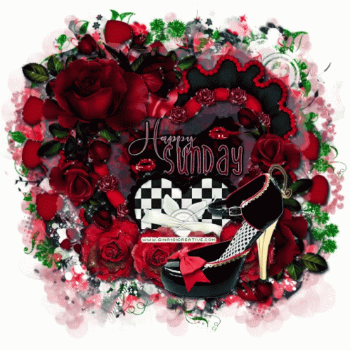 Red Rose Wreath And Black Shoes Happy Sunday GIF